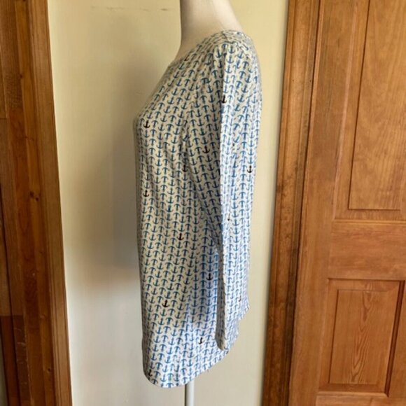 TALBOTS Classic 3/4 Sleeve Tee Shirt Blue Anchor Print - Picture 4 of 14